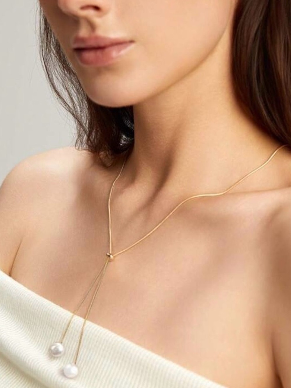 💥3for$28 New Bolo Lariat Faux Pearl Minimalist Necklace Dainty Pearl Y Shaped